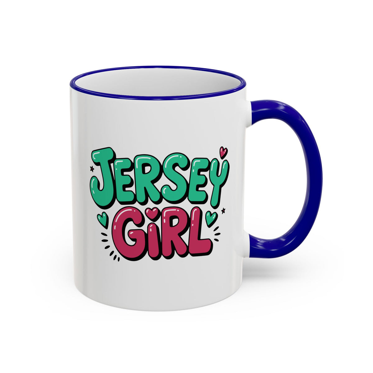 Jersey Girl Accent Rim Mug — Cute Retro Script Coffee Cup (11oz, 15oz)