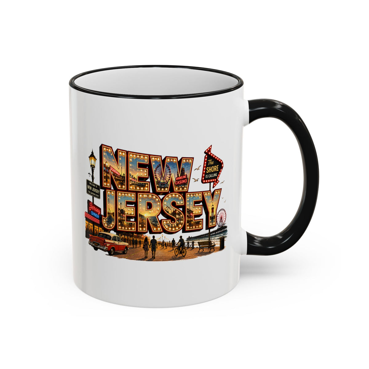 New Jersey Vintage Postcard Accent Rim Mug (11oz & 15oz)