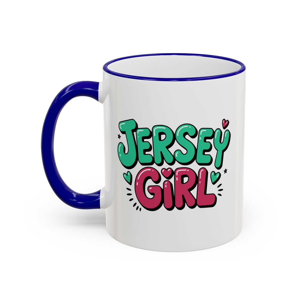 Jersey Girl Accent Rim Mug — Cute Retro Script Coffee Cup (11oz, 15oz)