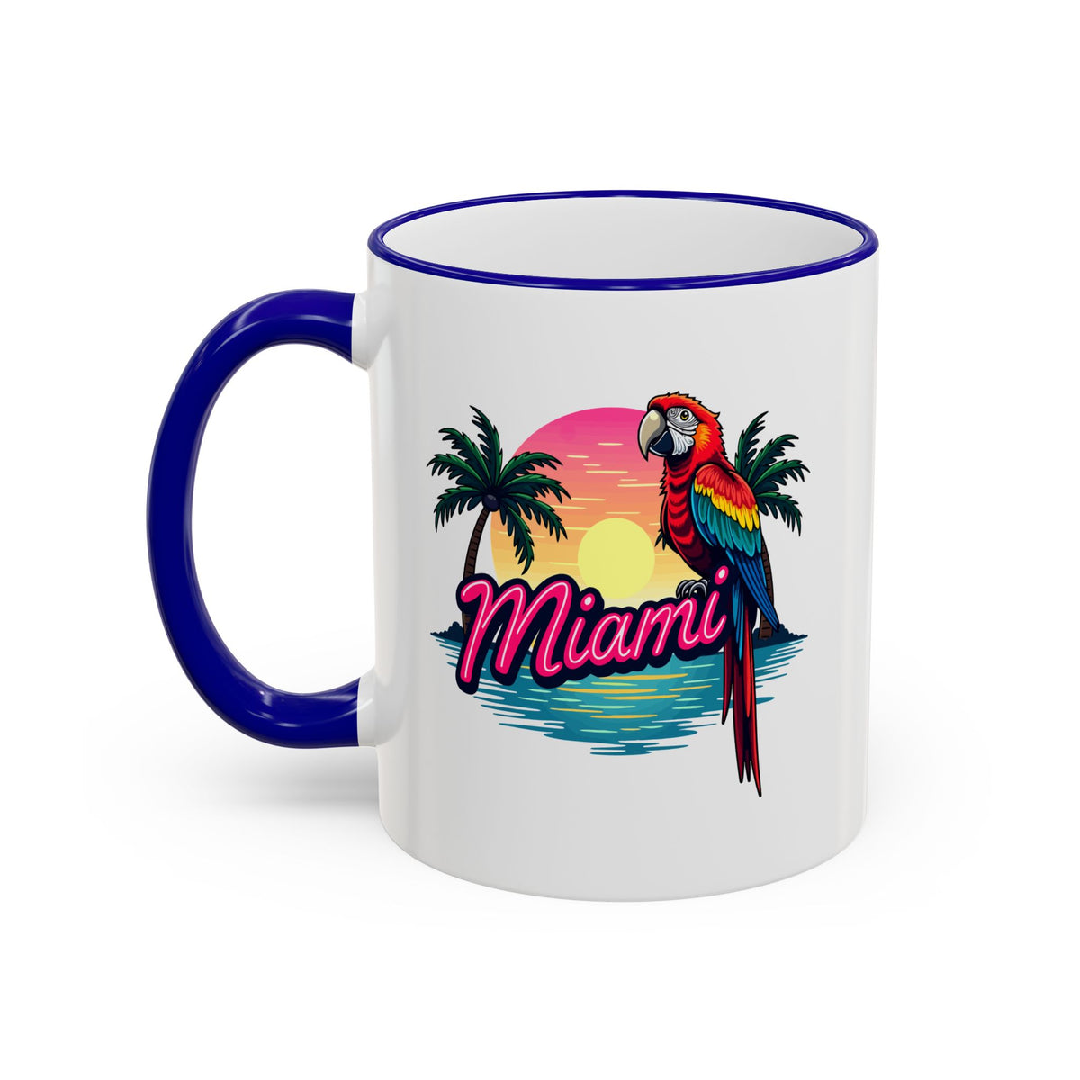 Miami Sunset Accent Rim & Handle Mug — Retro Palm Beach Coffee Cup