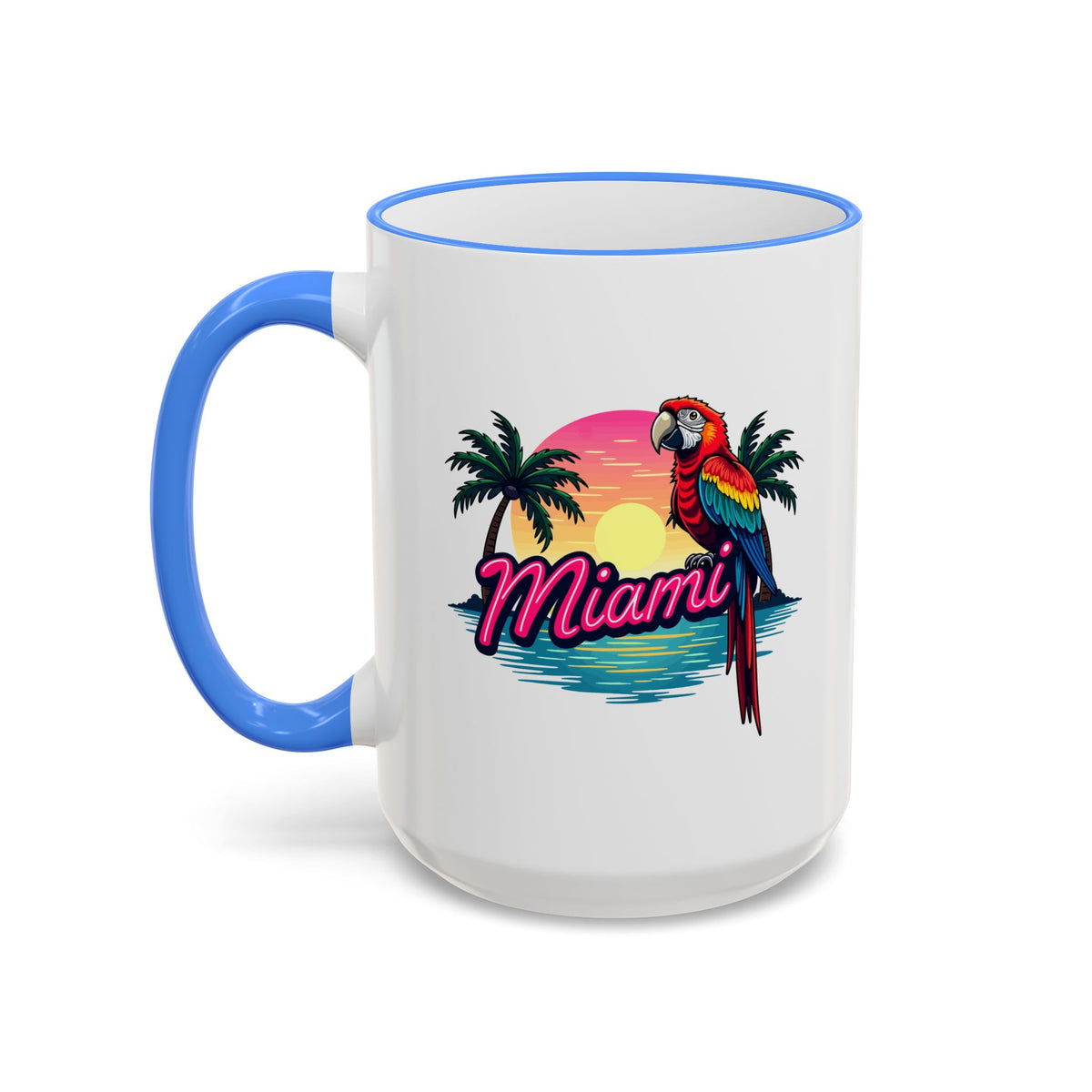 Miami Sunset Accent Rim & Handle Mug — Retro Palm Beach Coffee Cup