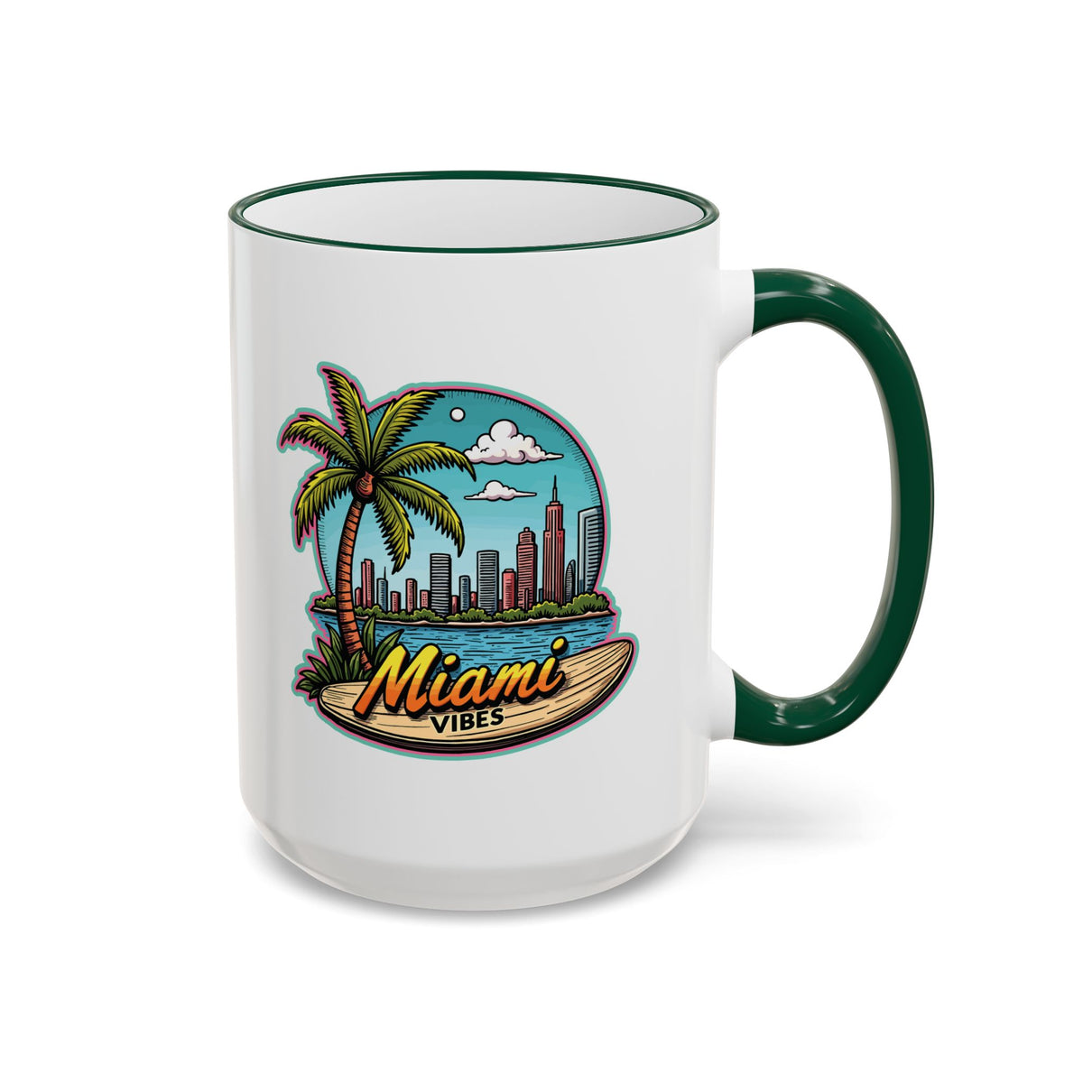 Miami Beach Scenic Accent Rim Mug – Tropical Palm Tree Skyline Coffee Cup (11oz & 15oz)