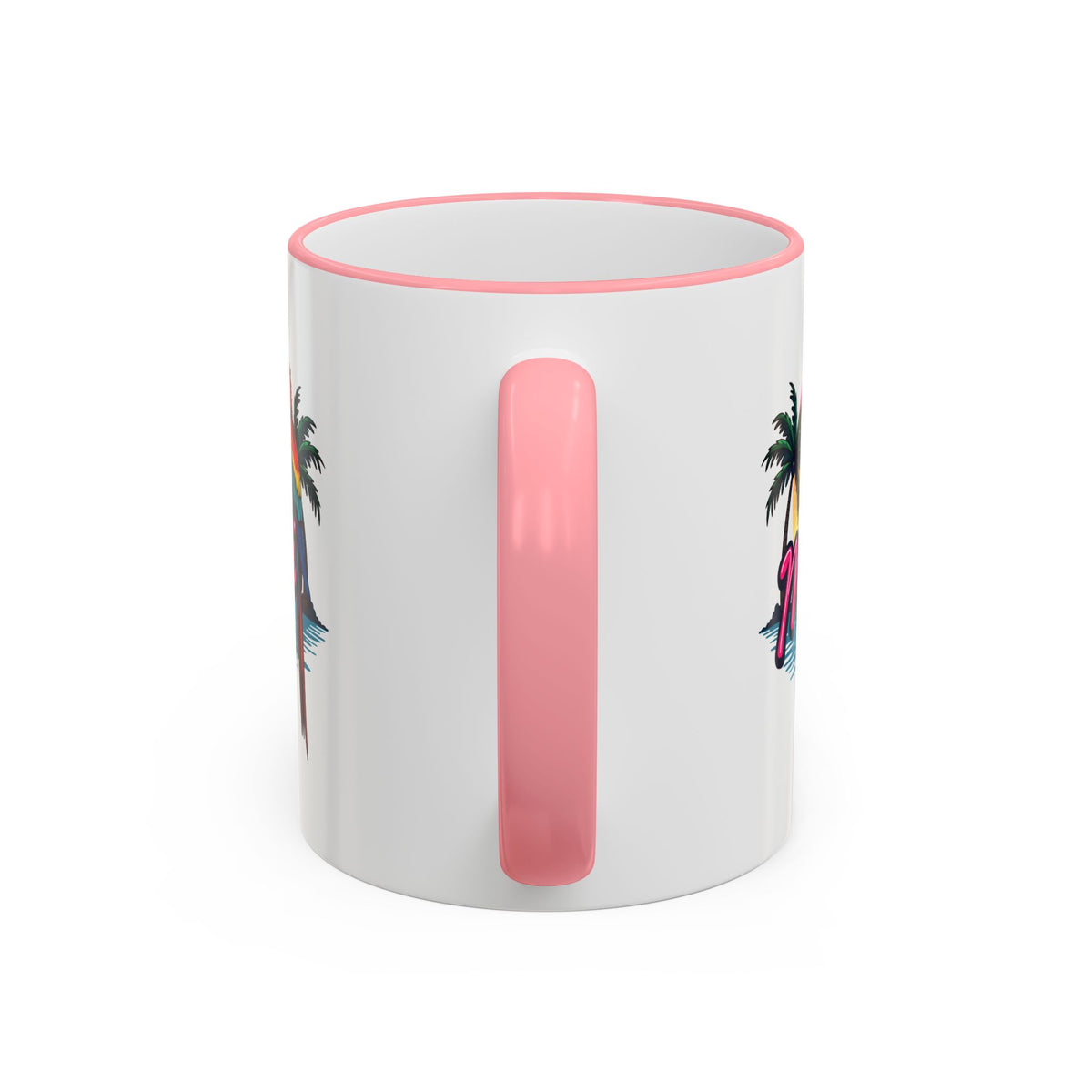 Miami Sunset Accent Rim & Handle Mug — Retro Palm Beach Coffee Cup