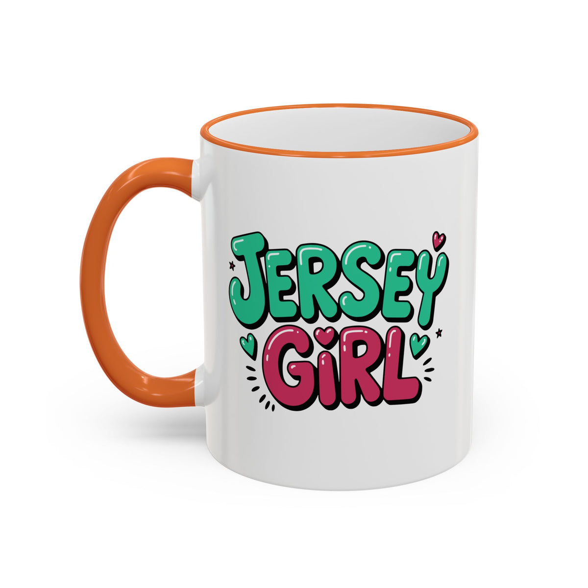 Jersey Girl Accent Rim Mug — Cute Retro Script Coffee Cup (11oz, 15oz)