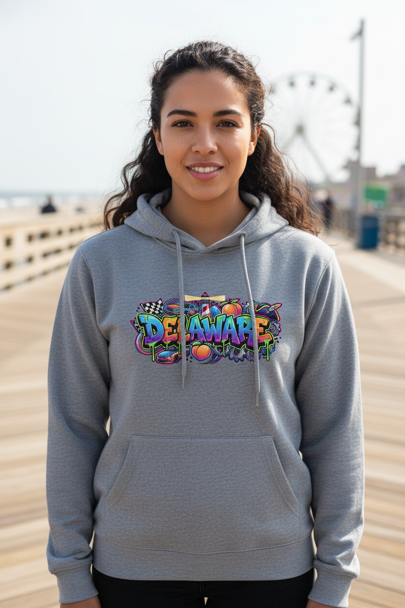 Delaware Hoodie — Chest Up Close