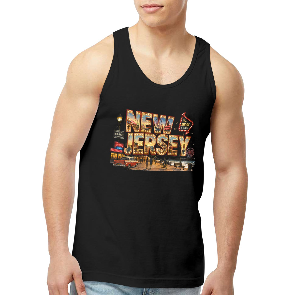 Black Retro New Jersey Tank Top - Made in USA