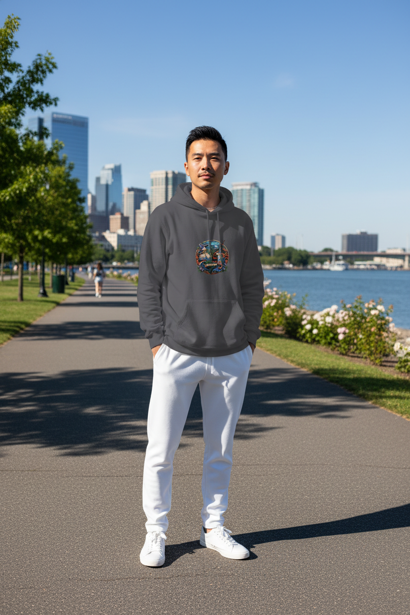 NJ Figurine Hoodie - Asian Male Waterfront Park